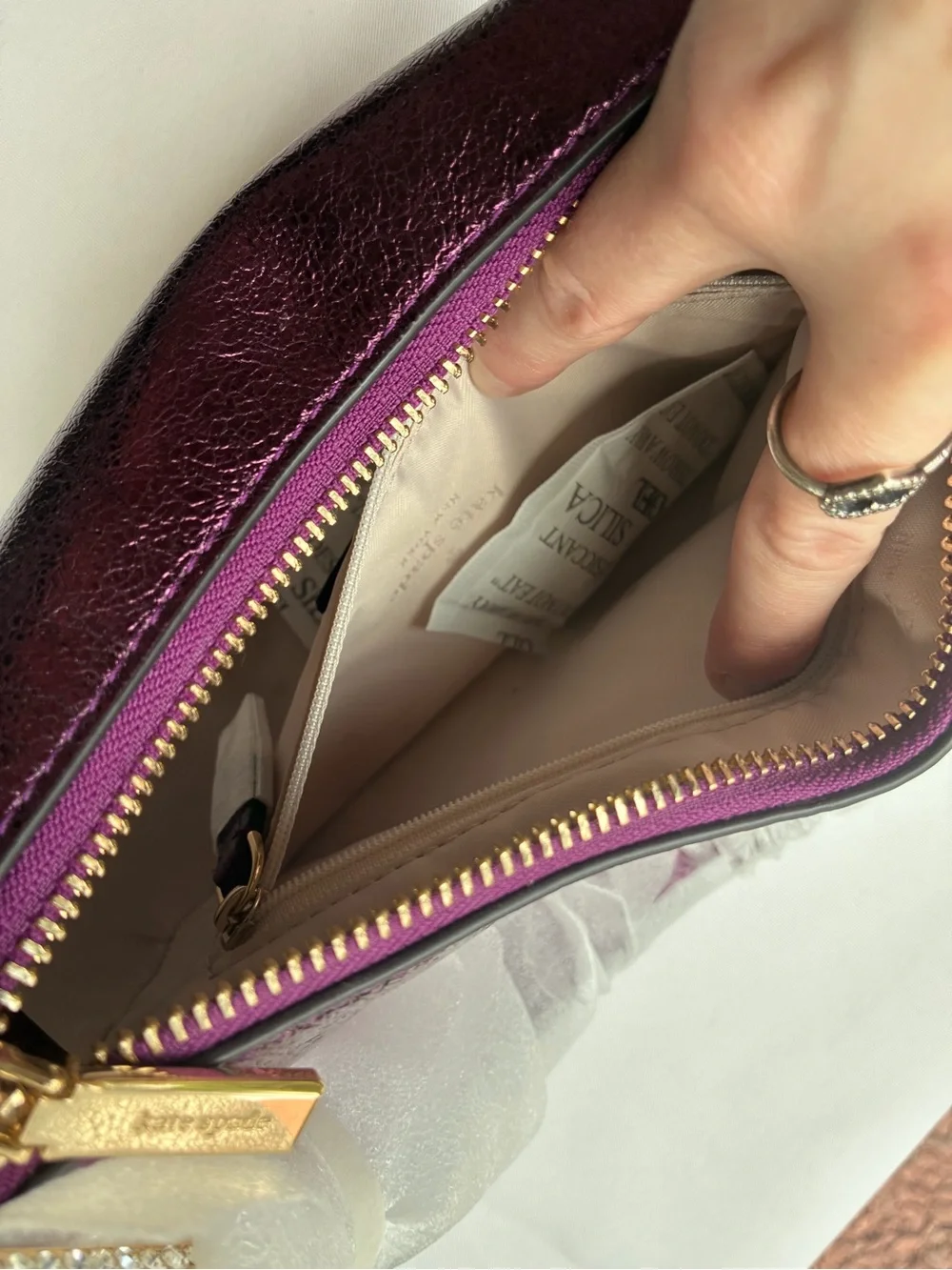 RARE Kate Spade Nina Metallic Leather Shoulder Bag Dark Raspberry